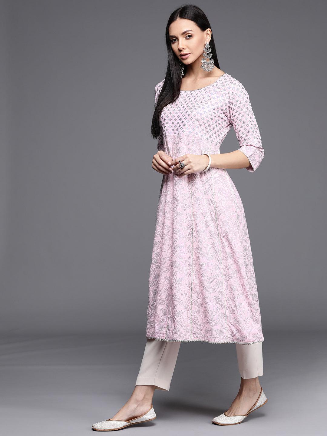 Pink Printed Cotton Kurta