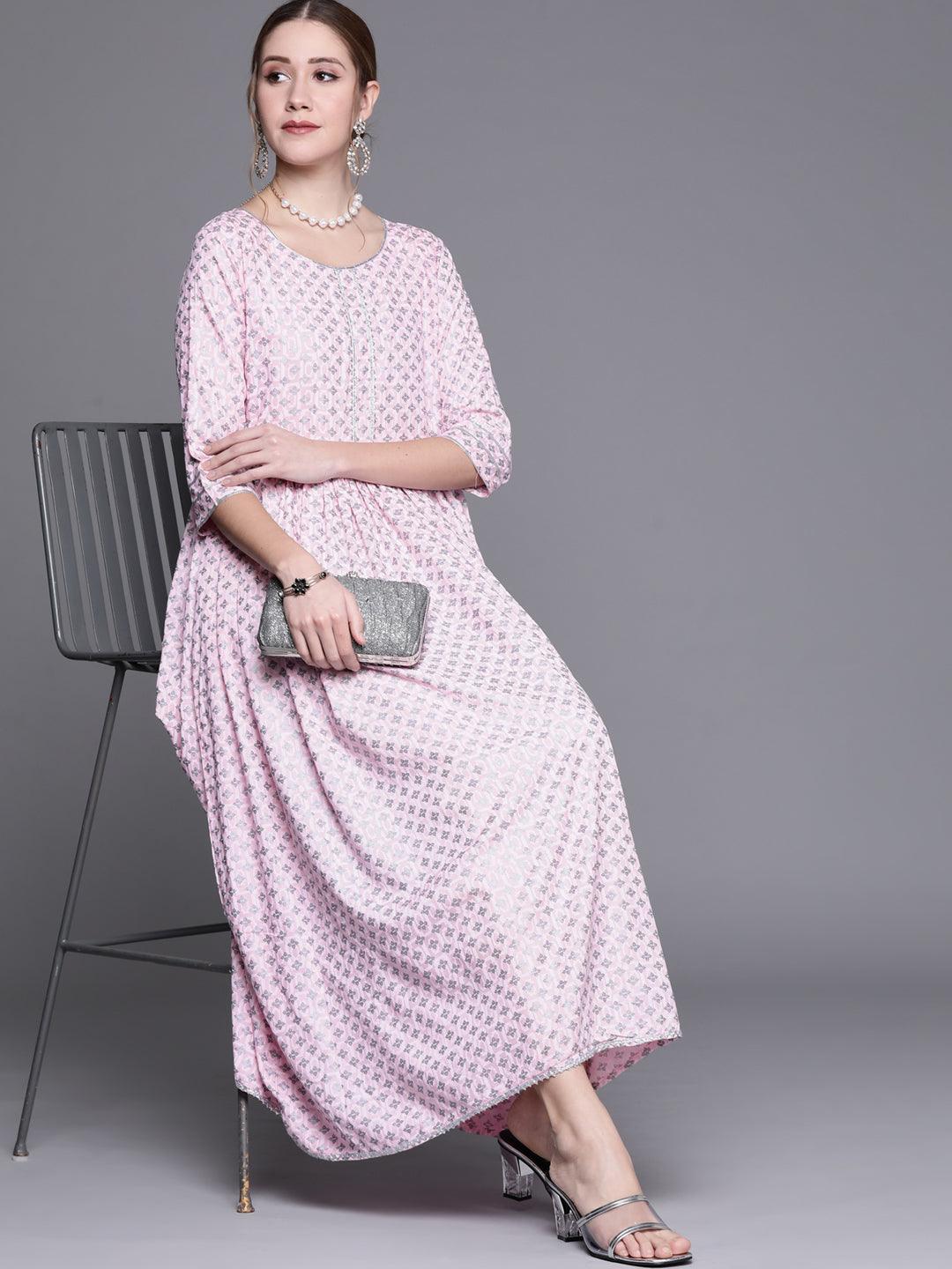 Pink  Printed Cotton Dress