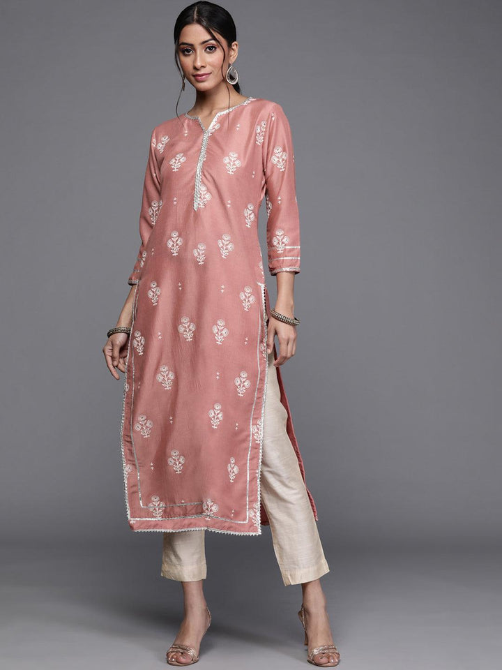 Pink Printed Silk Kurta - ShopLibas