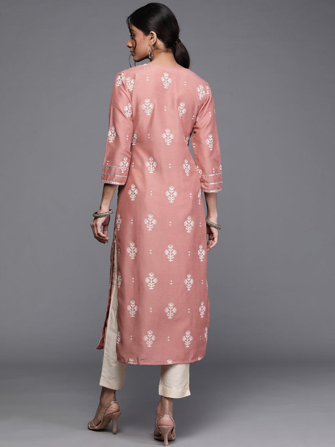 Pink Printed Silk Kurta - ShopLibas