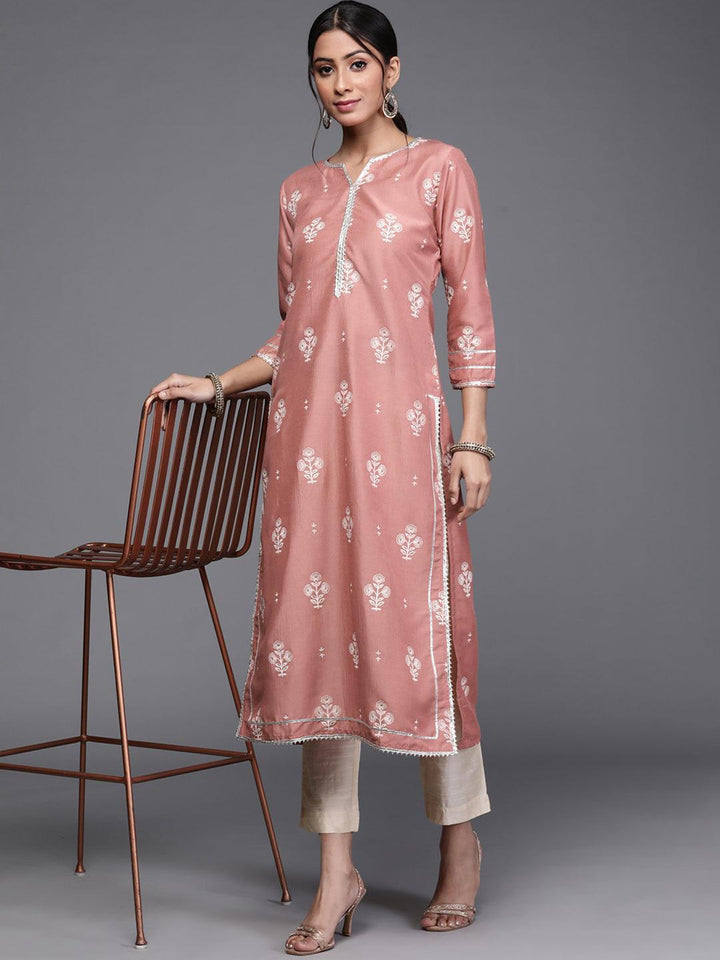 Pink Printed Silk Kurta - ShopLibas