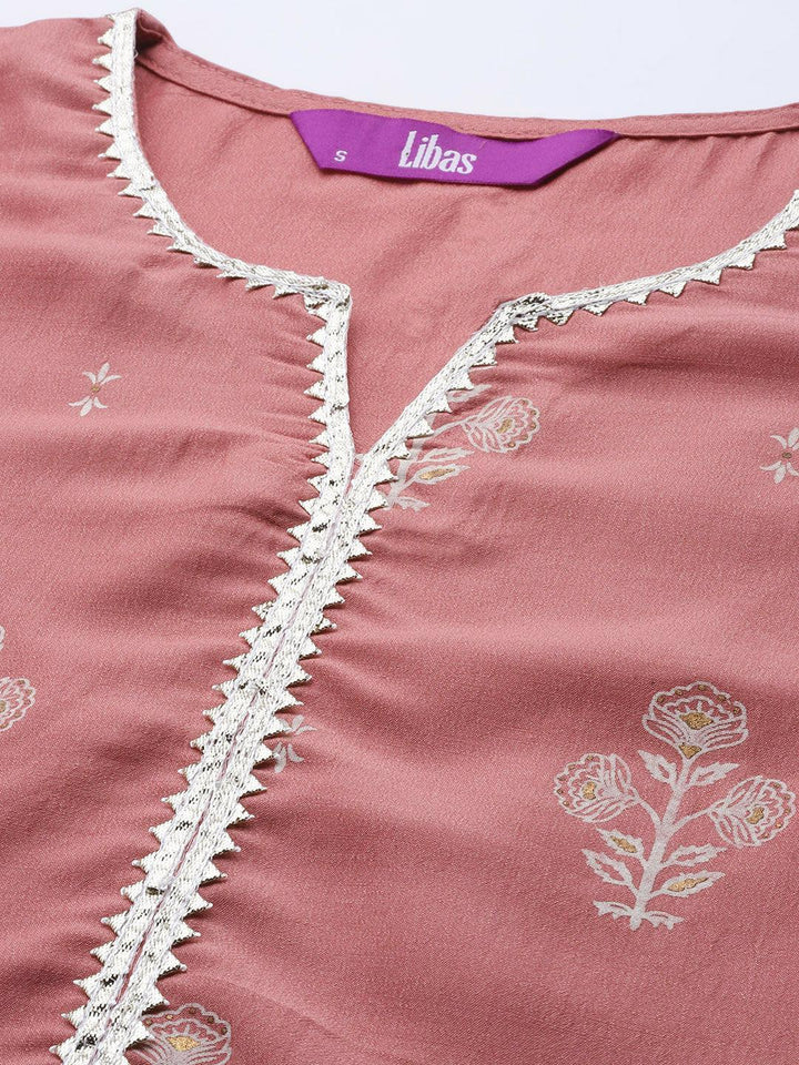 Pink Printed Silk Kurta - ShopLibas