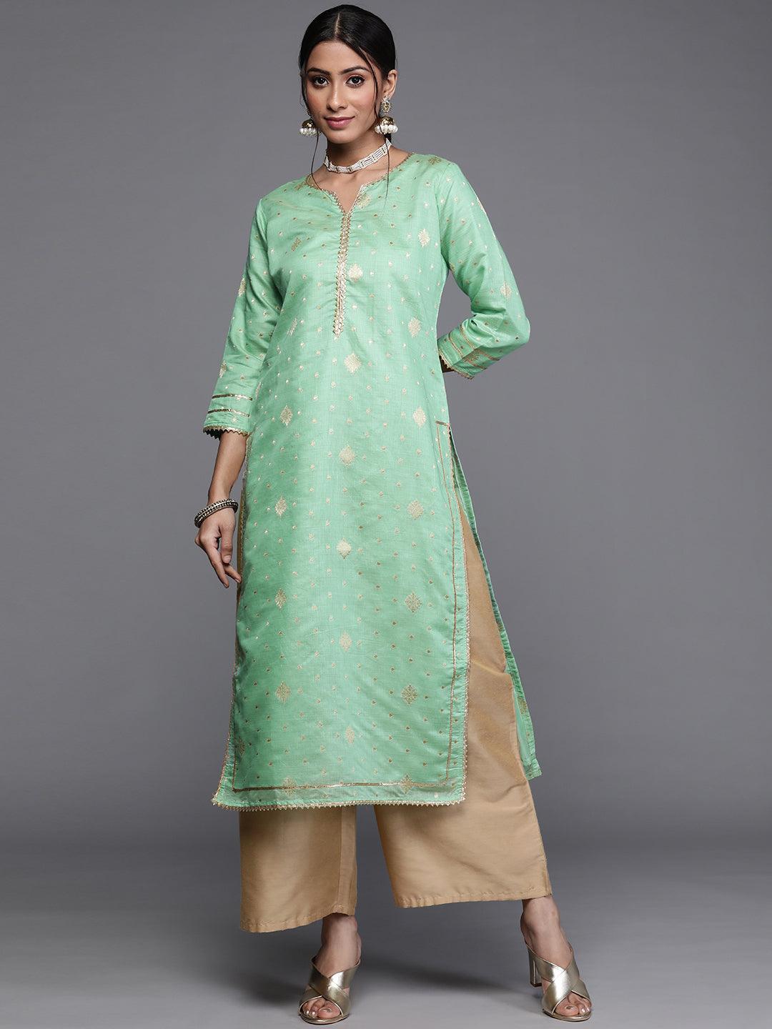 Green Woven Design Chanderi Silk Kurta