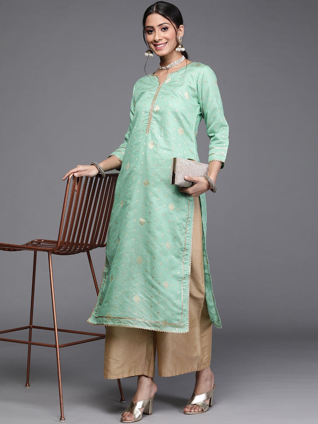 Green Woven Design Chanderi Silk Kurta