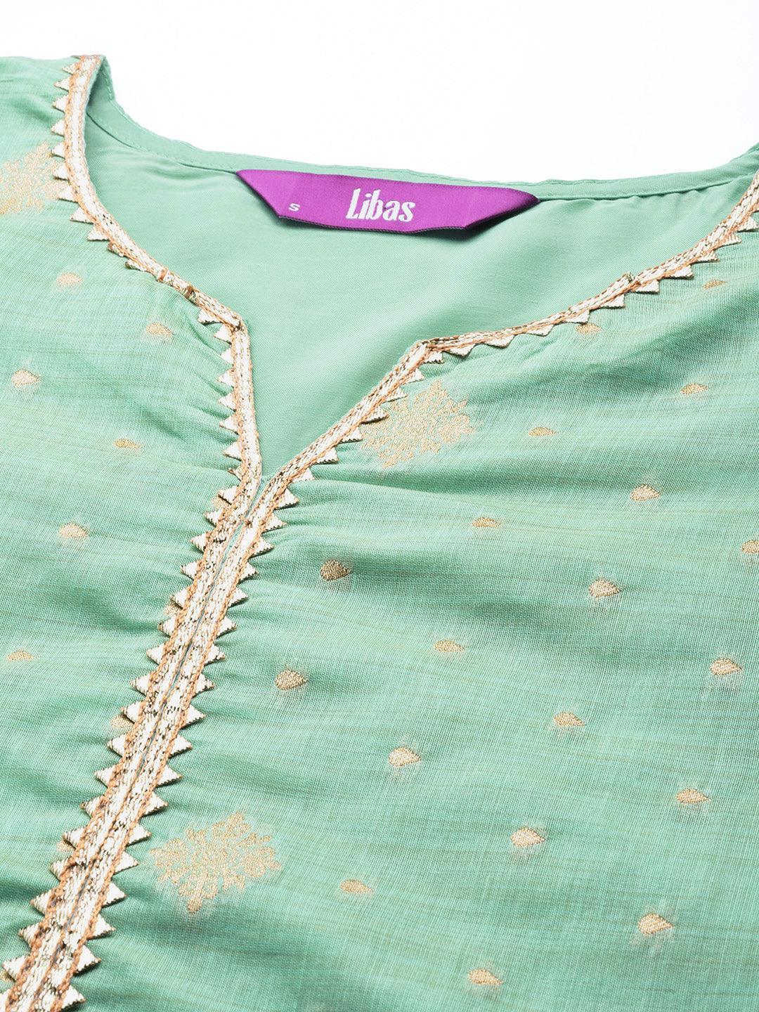 Green Woven Design Chanderi Silk Kurta