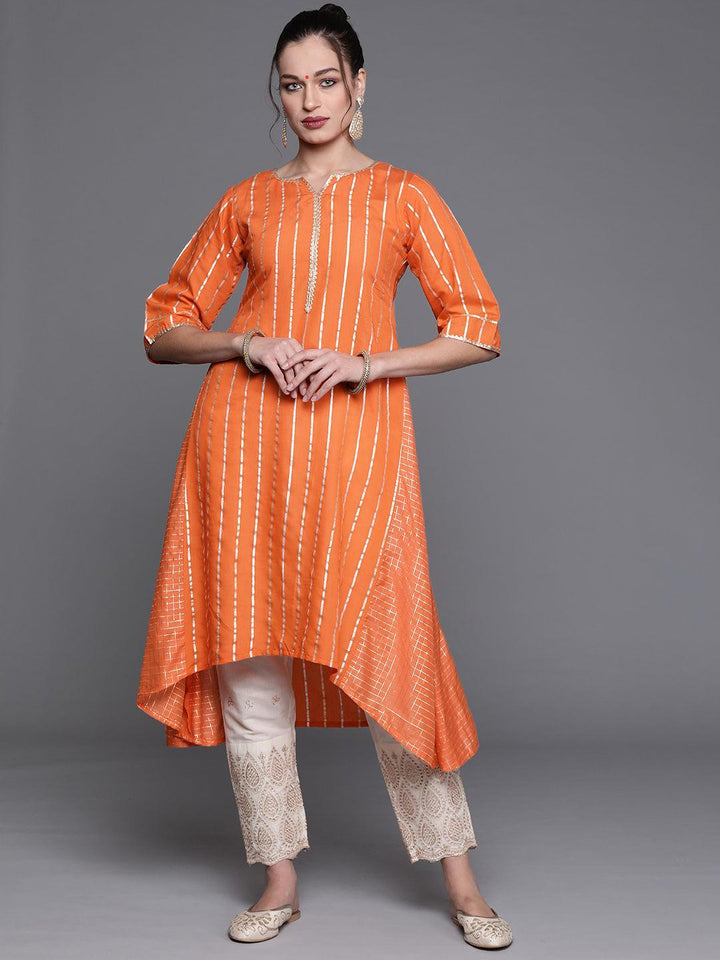 Orange Woven Design Chanderi Silk Kurta - ShopLibas