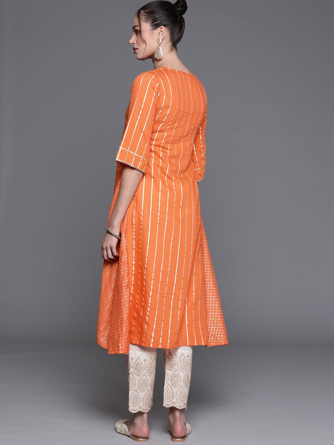 Orange Woven Design Chanderi Silk Kurta - ShopLibas