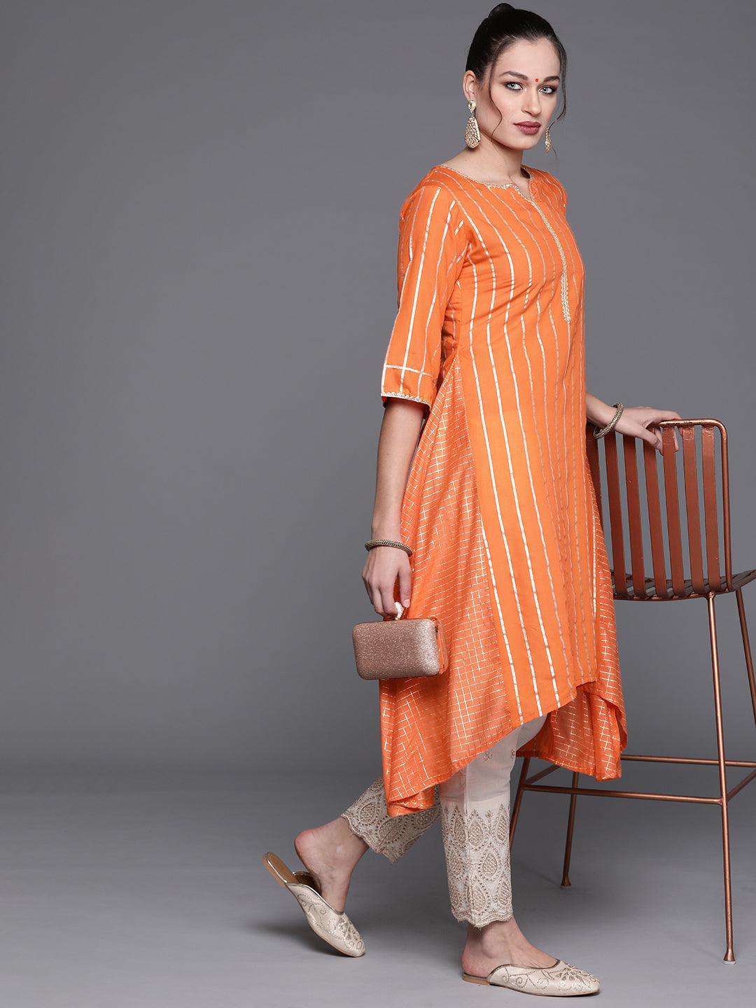 Orange Woven Design Chanderi Silk Kurta - ShopLibas