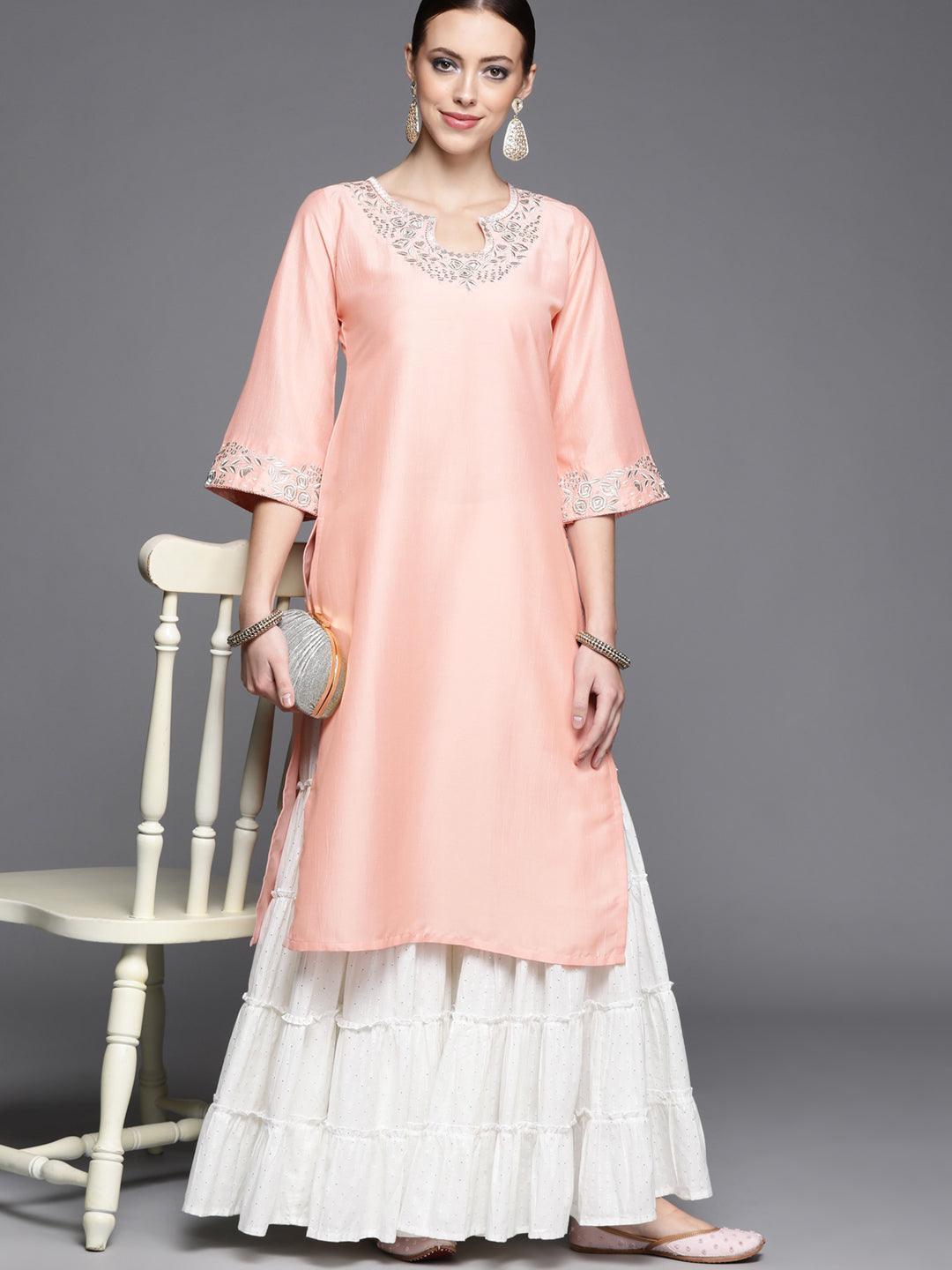 Pink Yoke Design Chanderi Silk Kurta