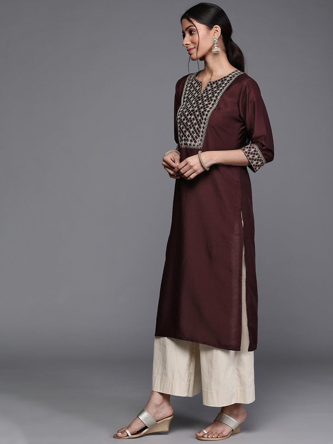 Purple Printed Chanderi Silk Kurta - ShopLibas