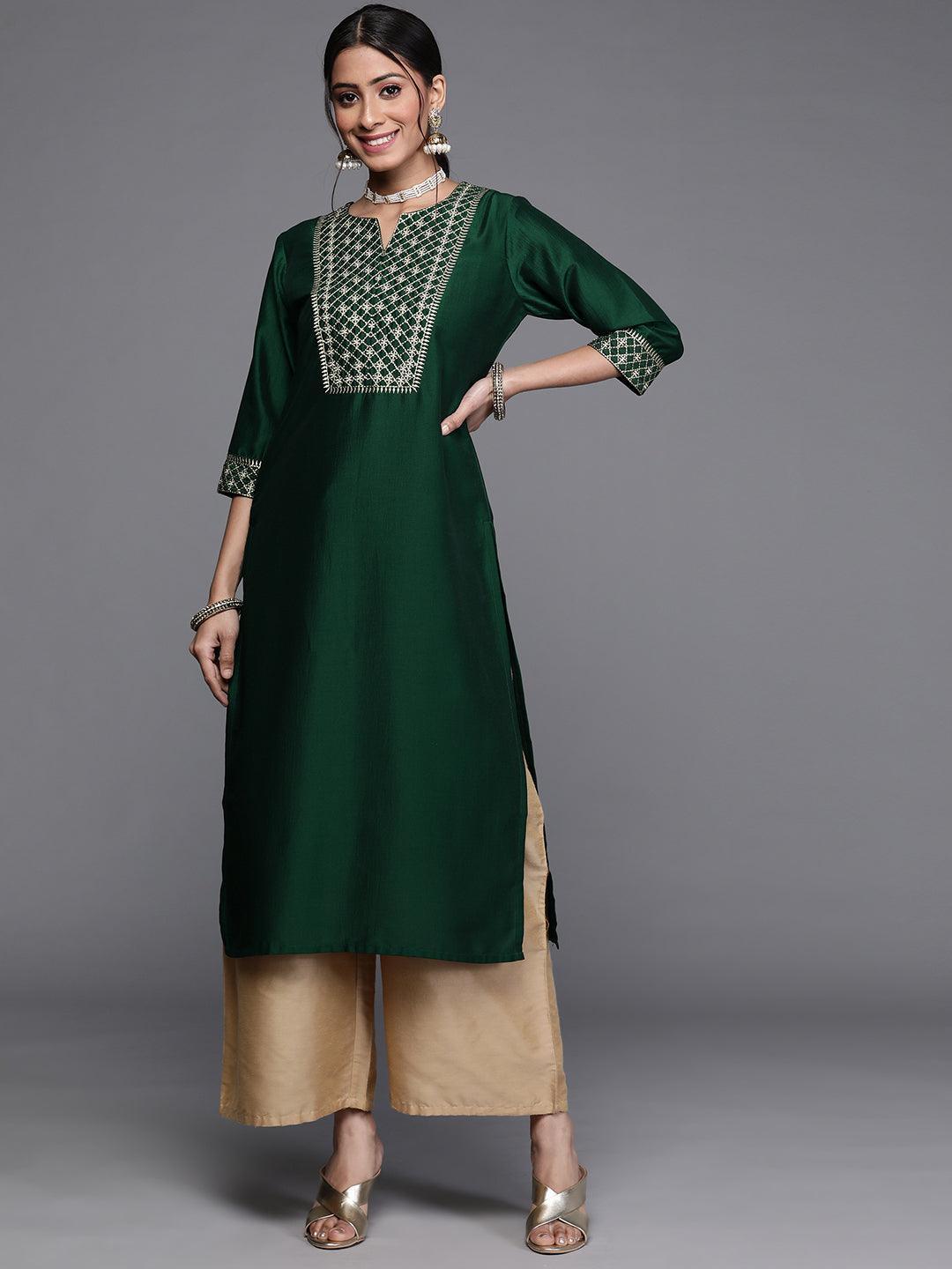 Green Yoke Design Chanderi Silk Kurta