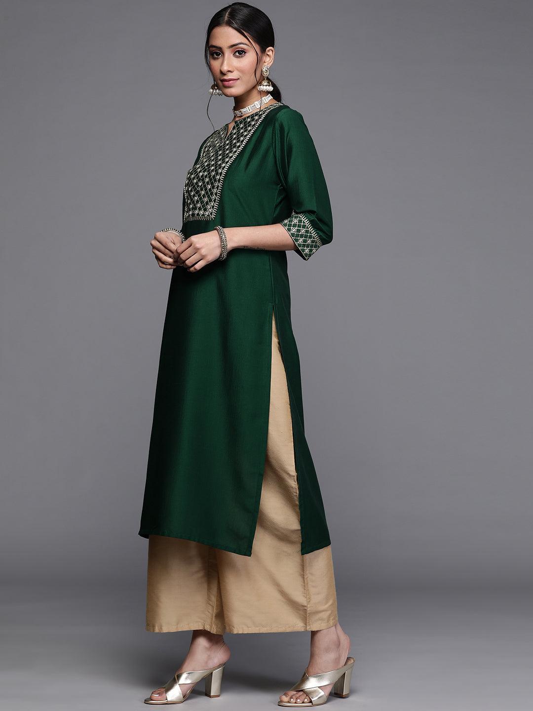 Green Yoke Design Chanderi Silk Kurta