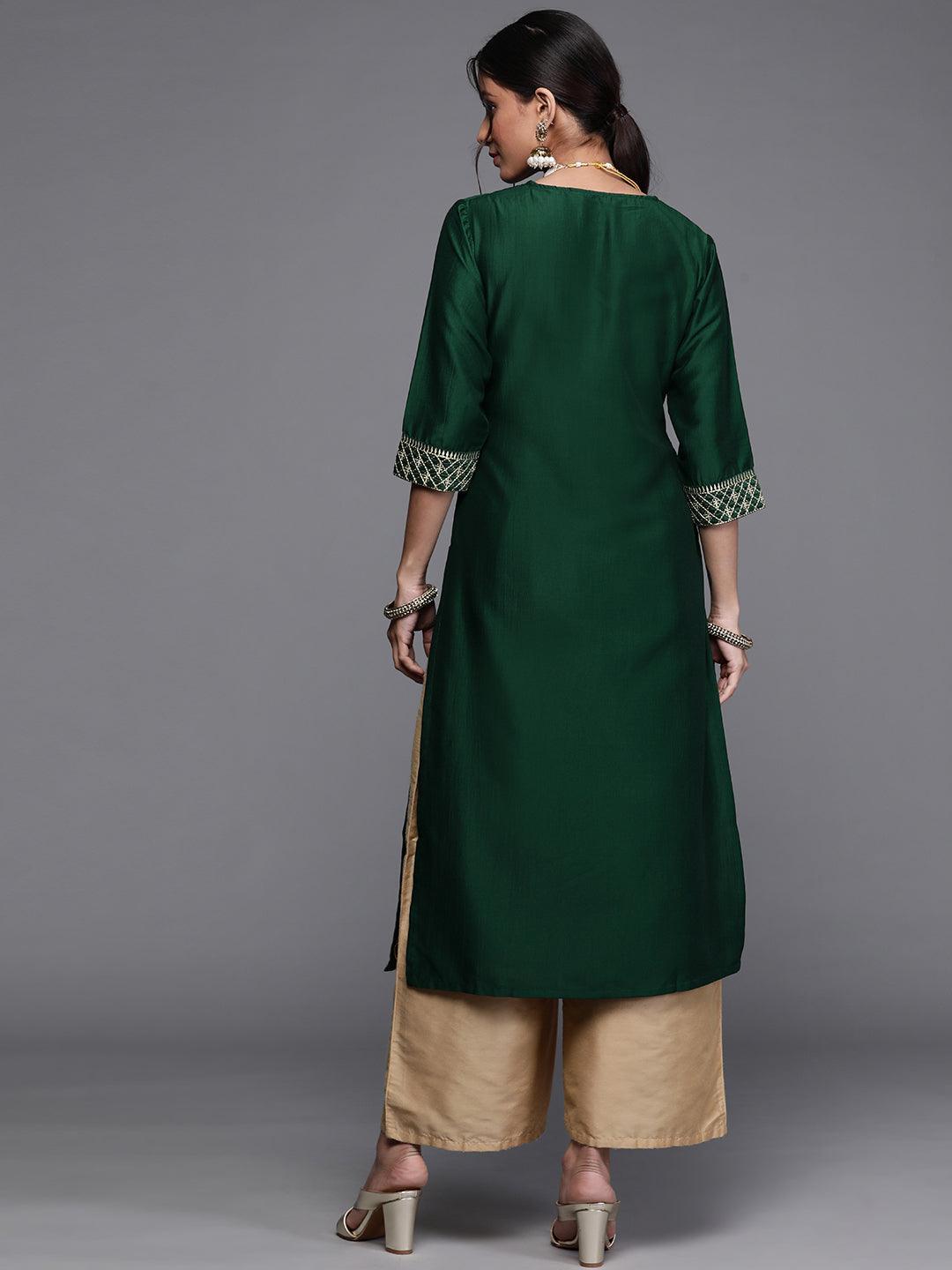 Green Yoke Design Chanderi Silk Kurta