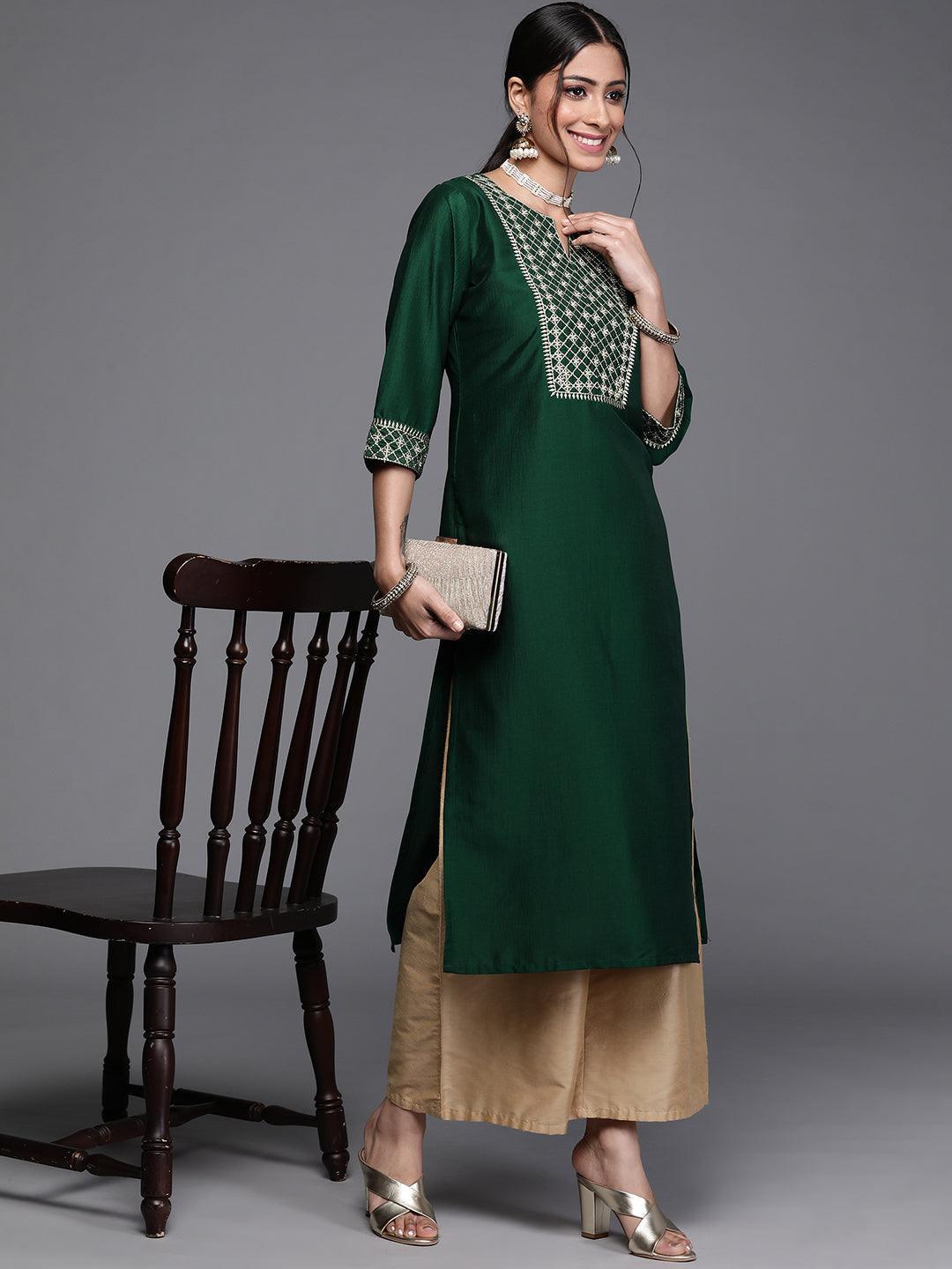 Green Yoke Design Chanderi Silk Kurta