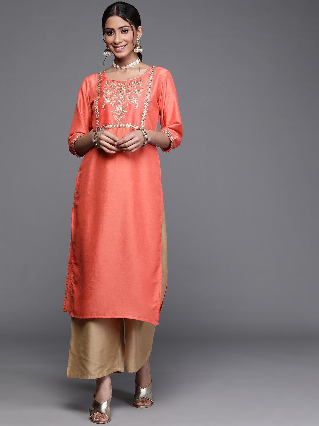 Pink Yoke Design Chanderi Silk Kurta