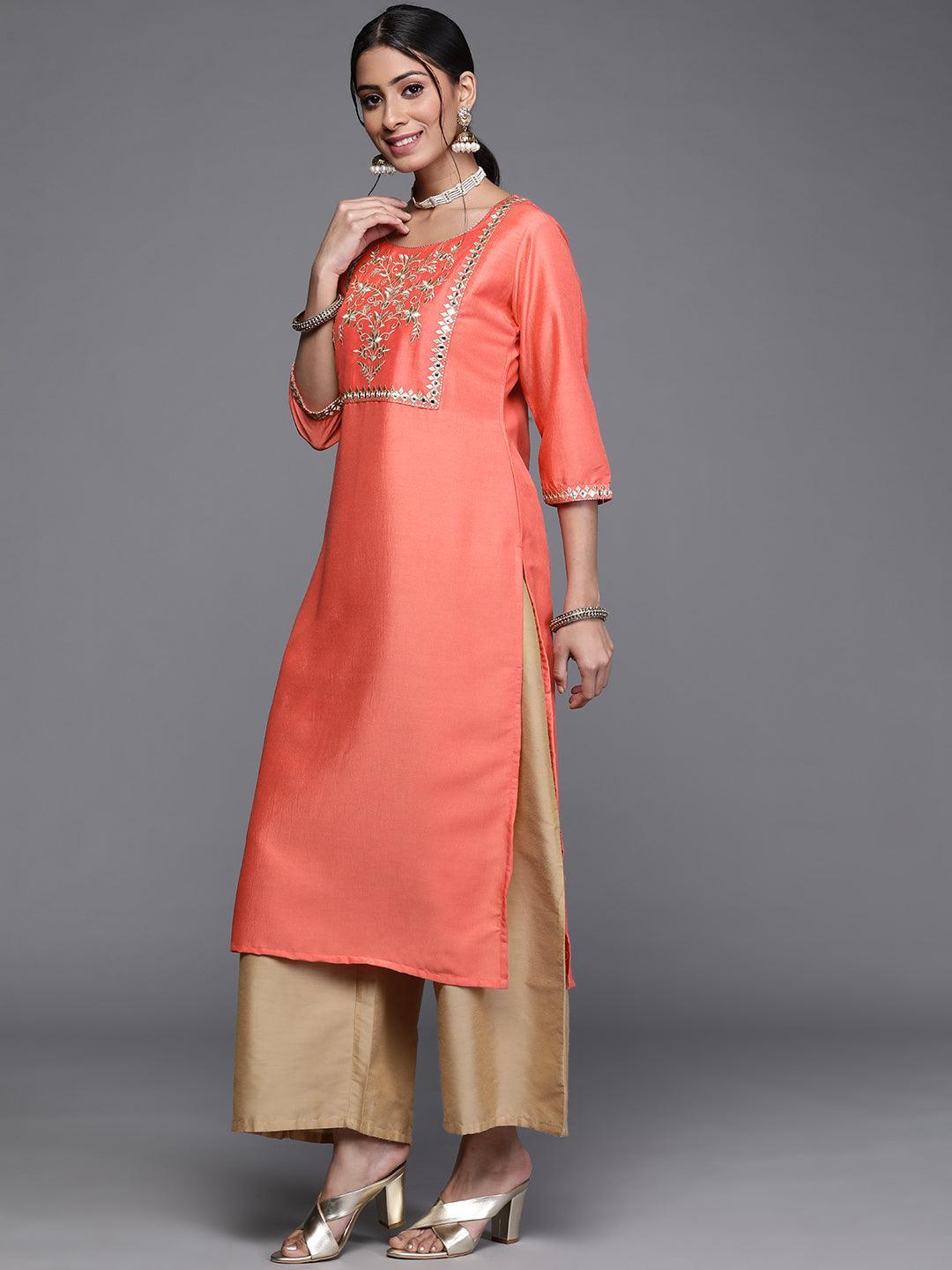 Pink Yoke Design Chanderi Silk Kurta