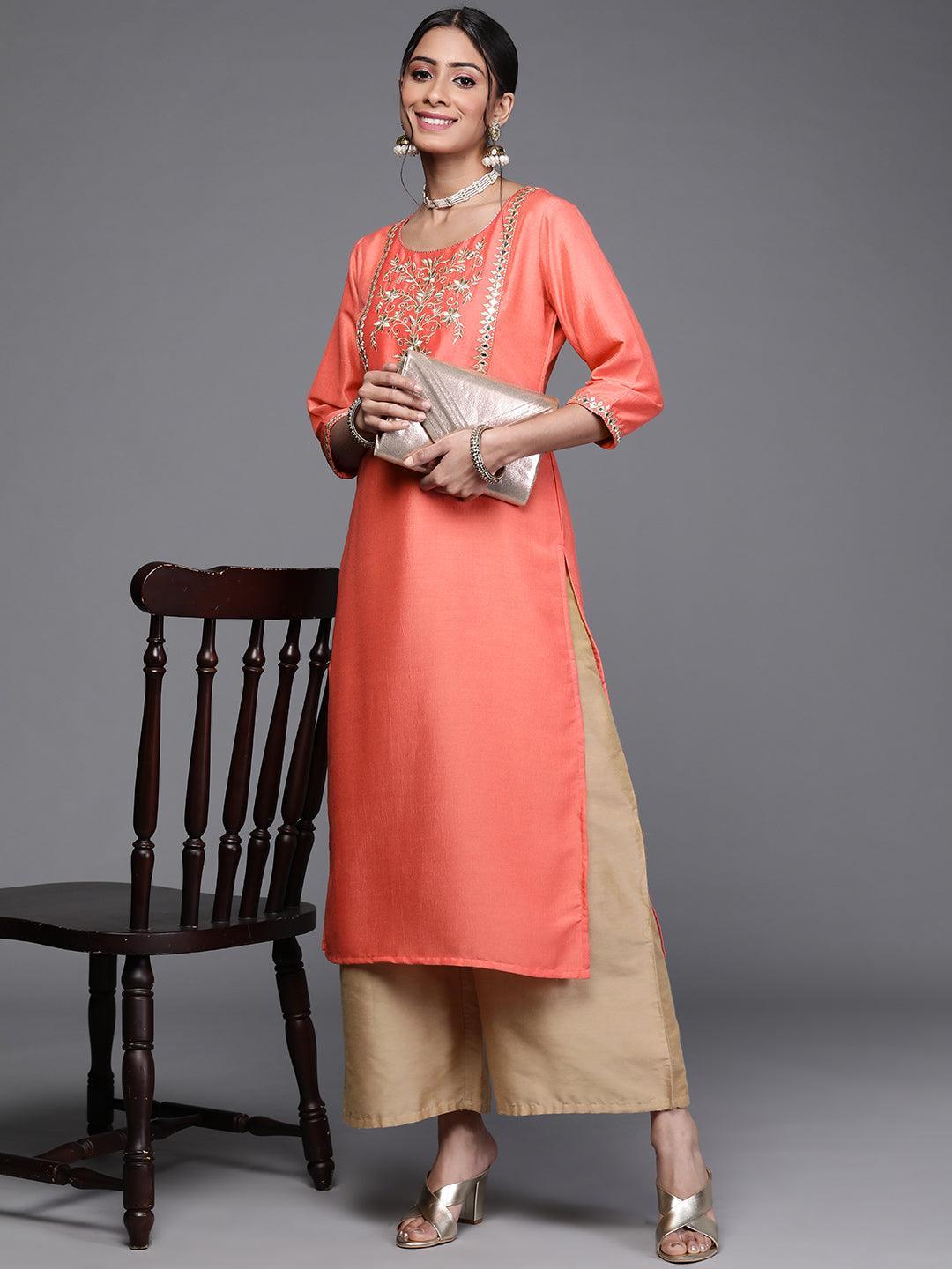 Pink Yoke Design Chanderi Silk Kurta