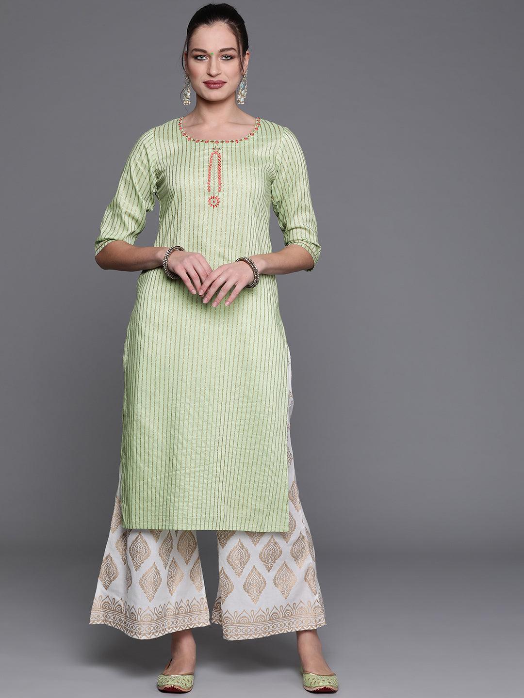 Green Striped Chanderi Silk Kurta