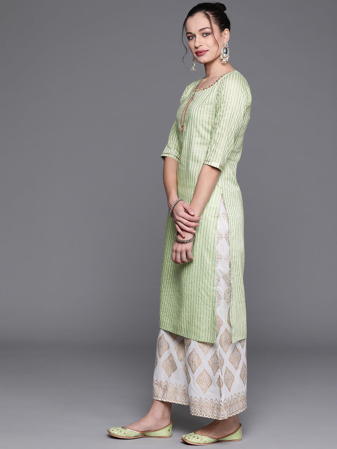 Green Striped Chanderi Silk Kurta