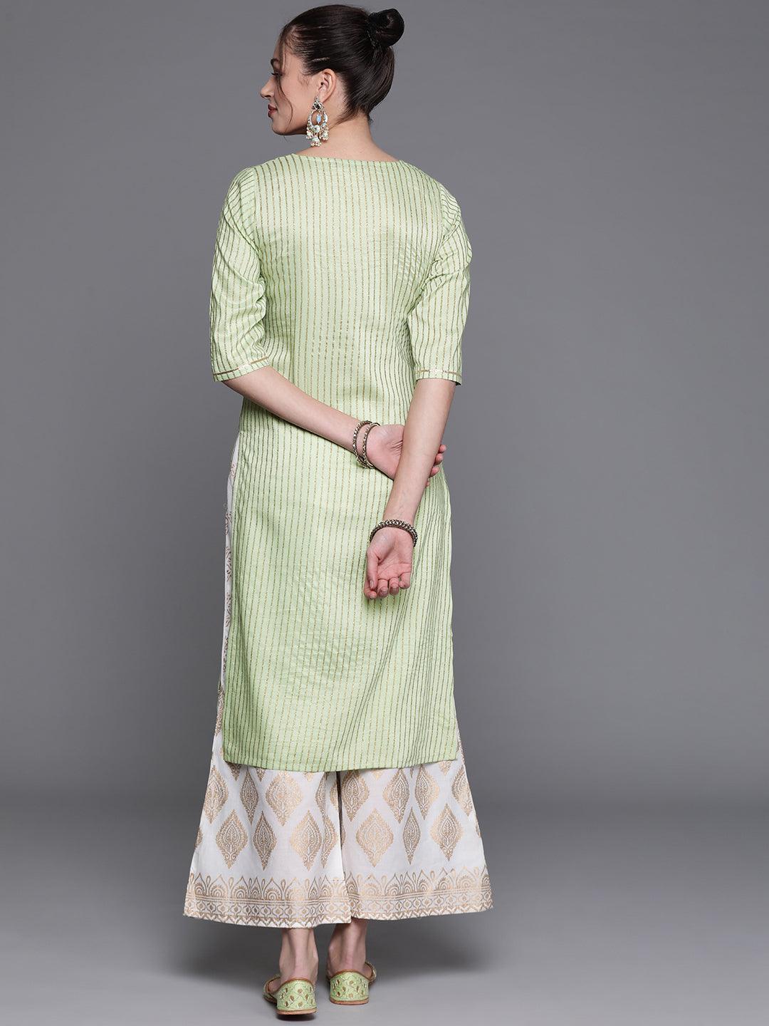 Green Striped Chanderi Silk Kurta