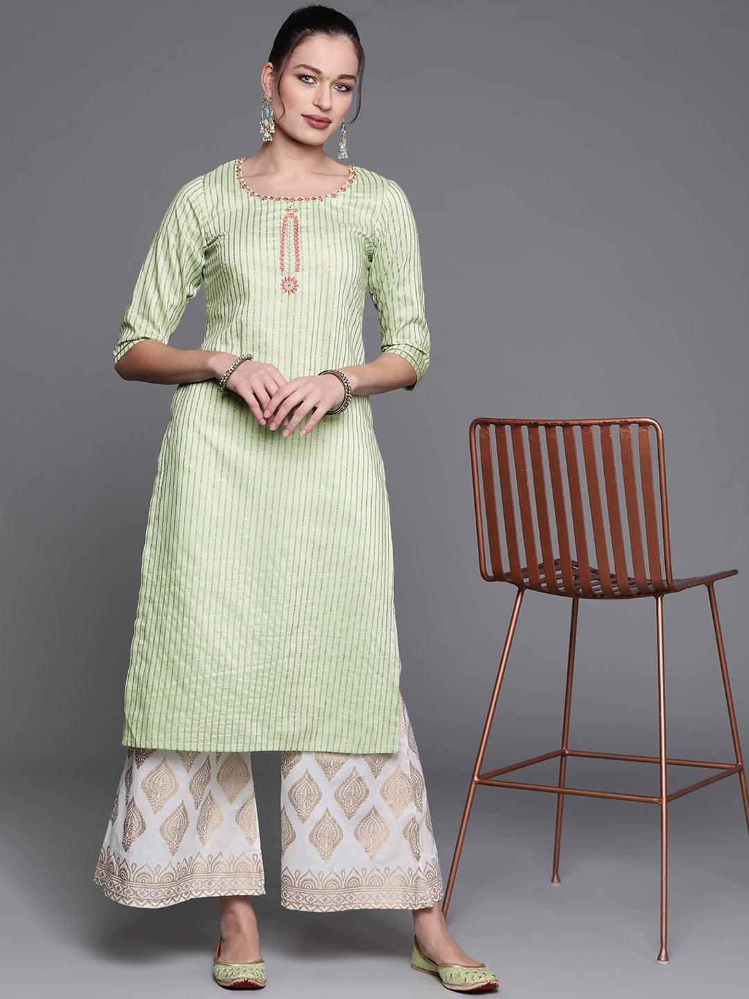 Green Striped Chanderi Silk Kurta