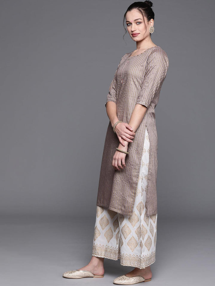 Grey Striped Chanderi Silk Kurta - ShopLibas