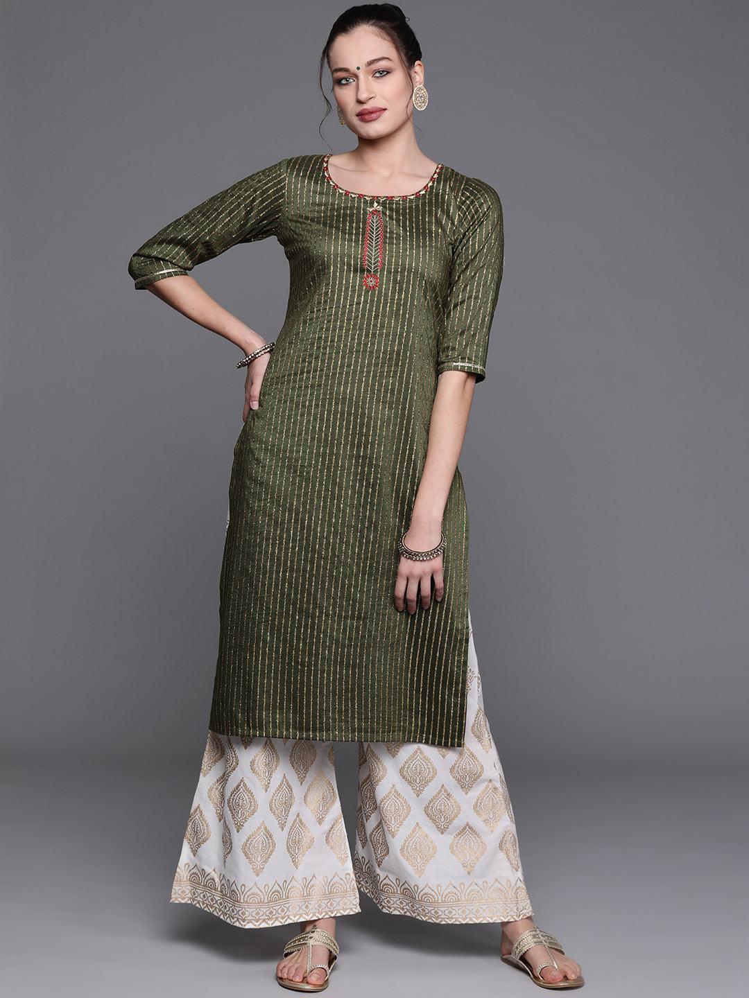 Green Striped Chanderi Silk Kurta