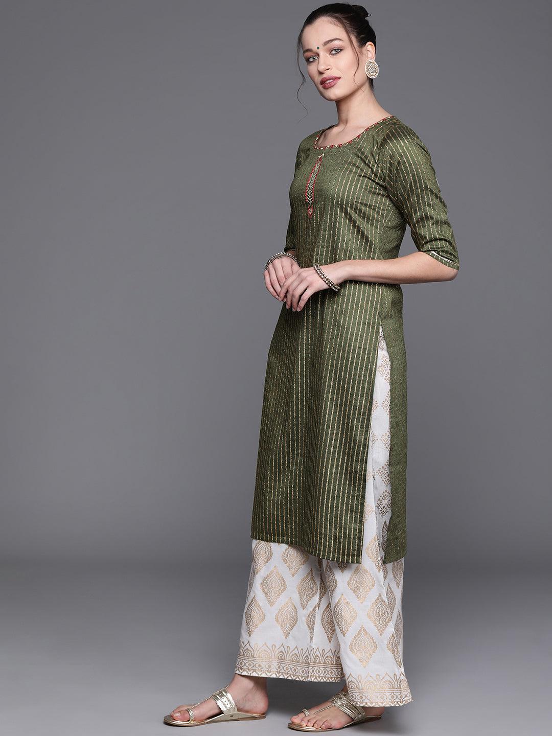 Green Striped Chanderi Silk Kurta