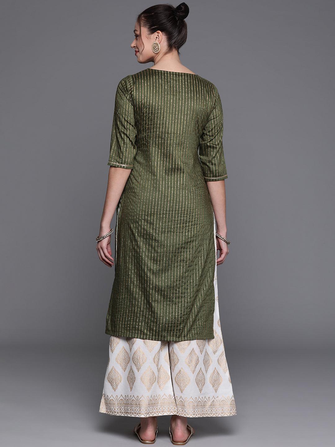 Green Striped Chanderi Silk Kurta