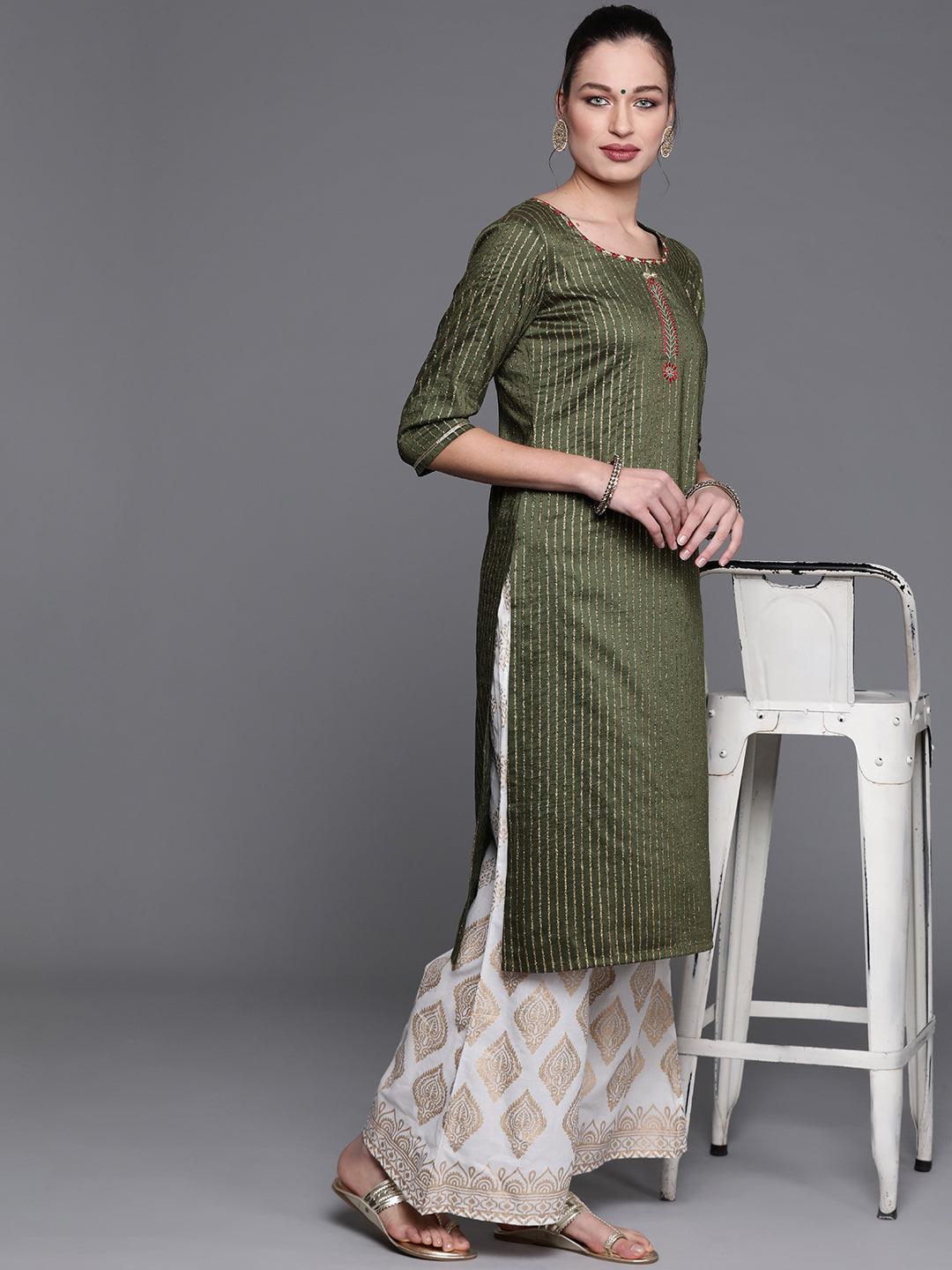 Green Striped Chanderi Silk Kurta