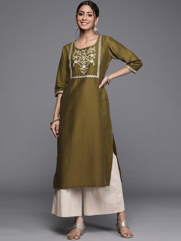 Green Printed Chanderi Silk Kurta - ShopLibas