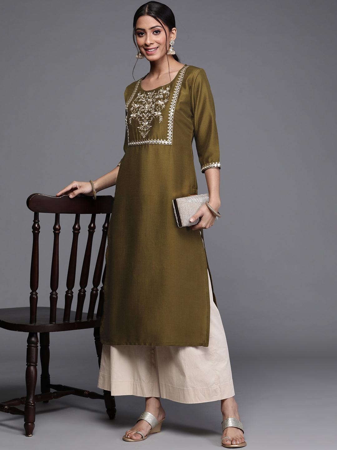 Green Printed Chanderi Silk Kurta