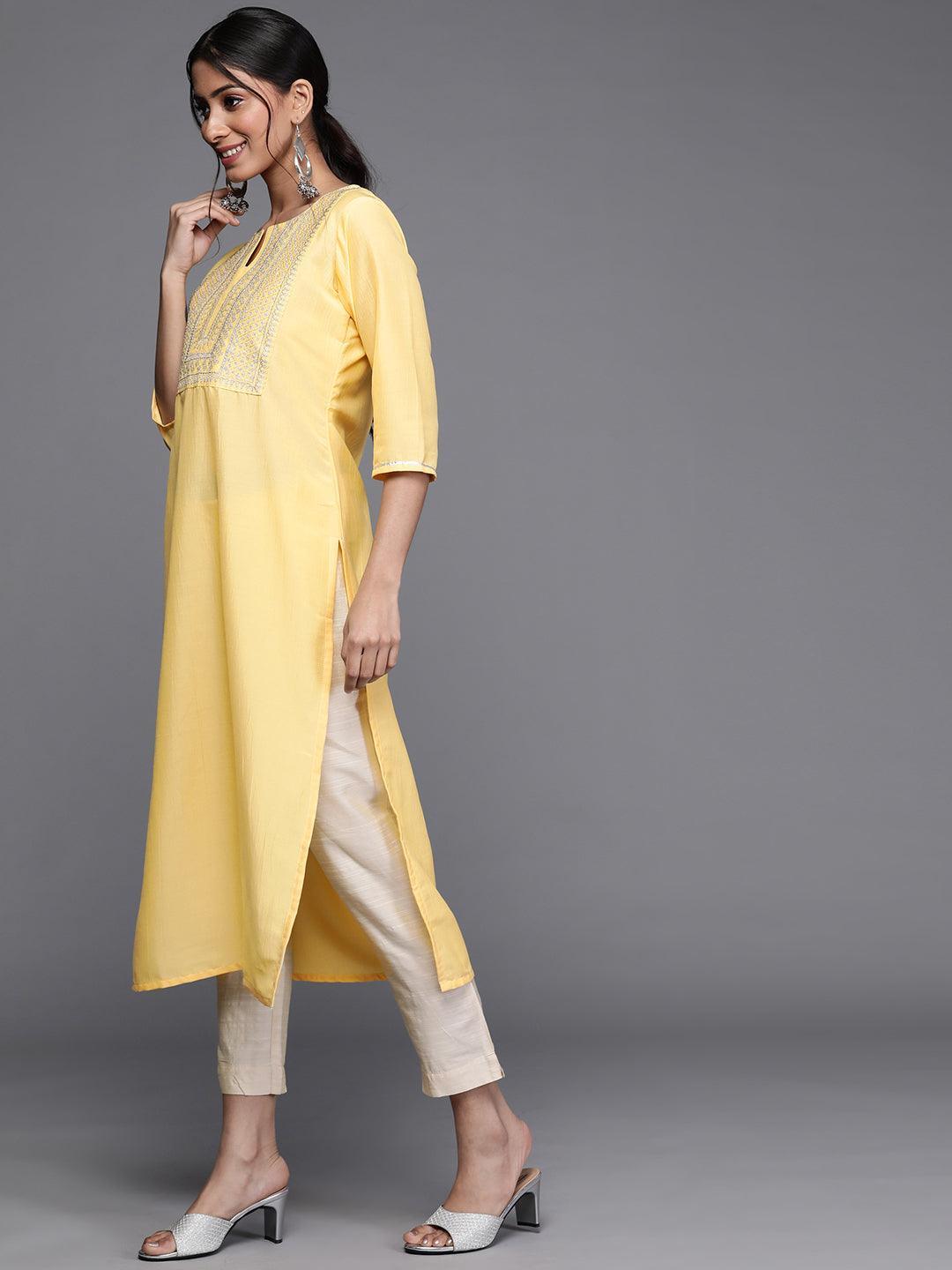 Yellow Striped Chanderi Silk Kurta - ShopLibas