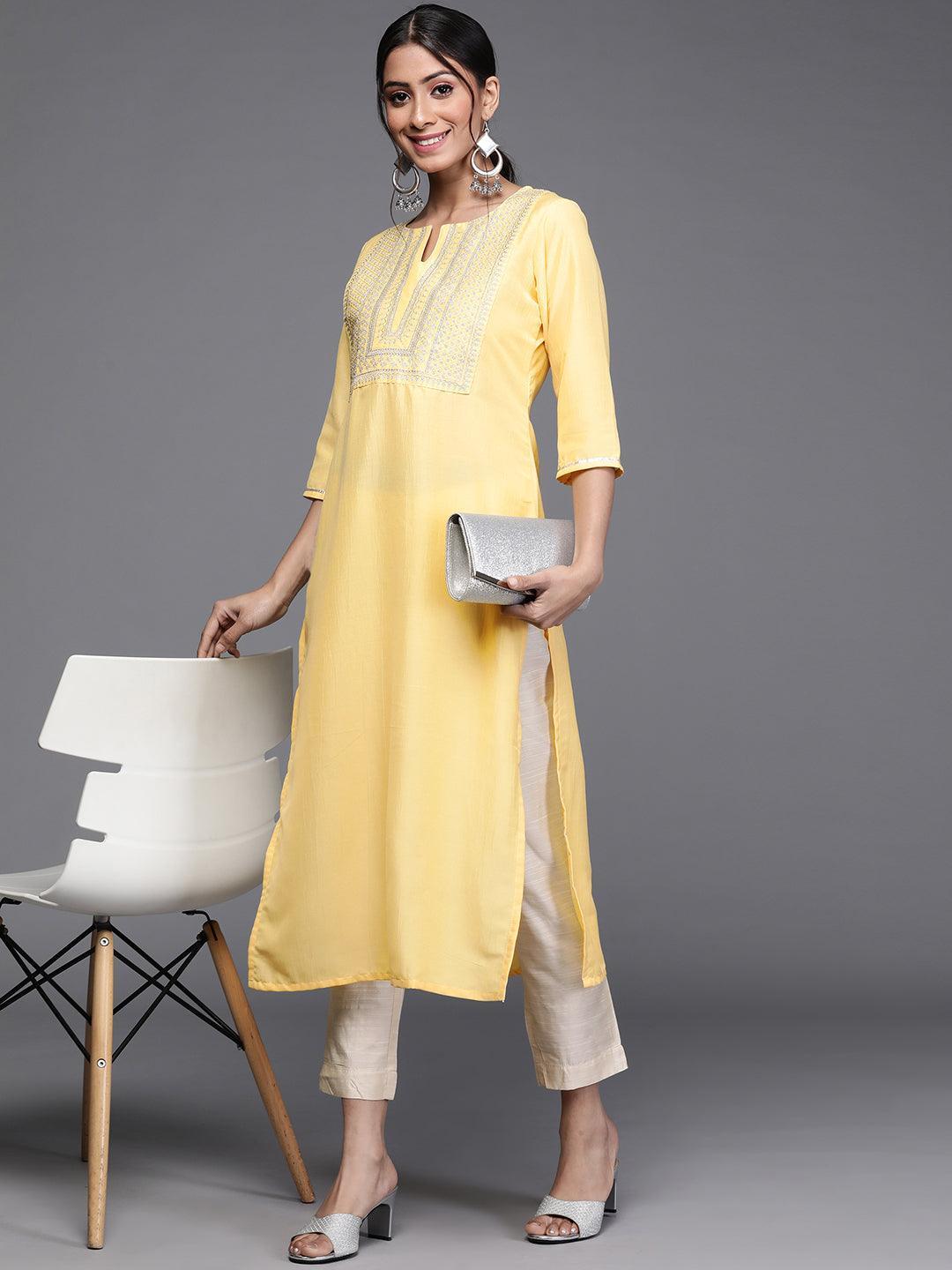 Yellow Striped Chanderi Silk Kurta - ShopLibas