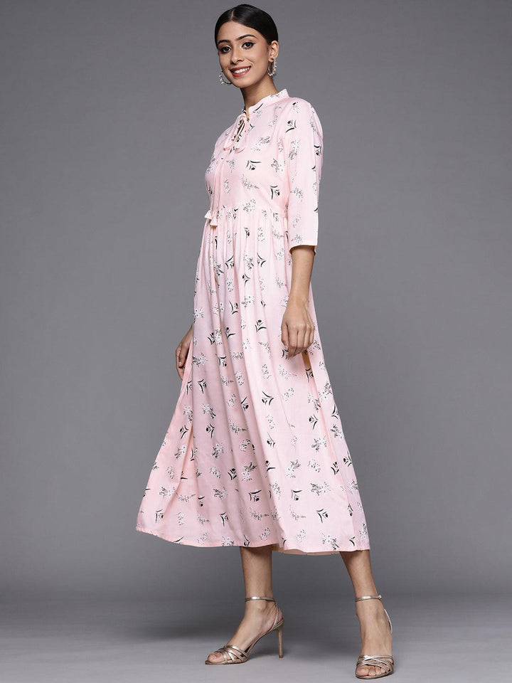 Pink Printed Rayon Maxi Dress - ShopLibas