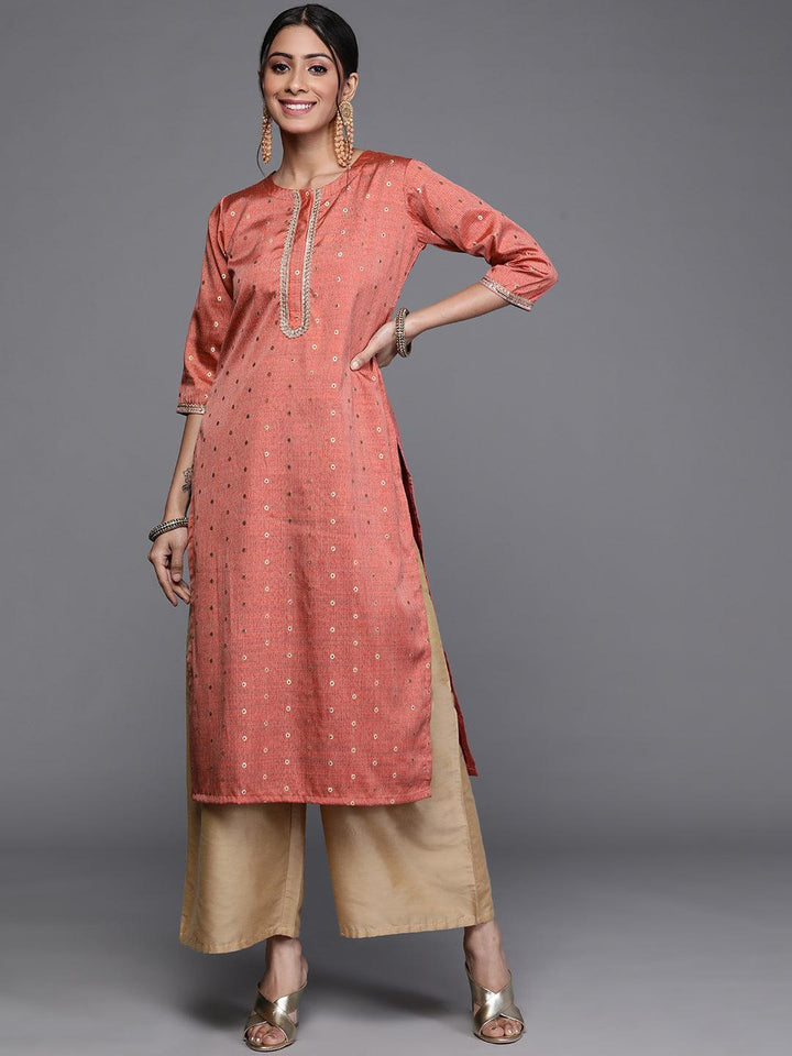 Coral Woven Design Chanderi Silk Kurta - ShopLibas