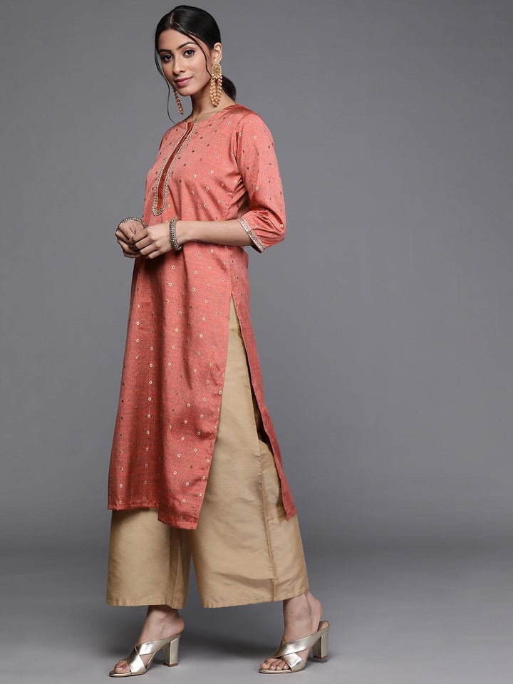 Coral Woven Design Chanderi Silk Kurta - ShopLibas