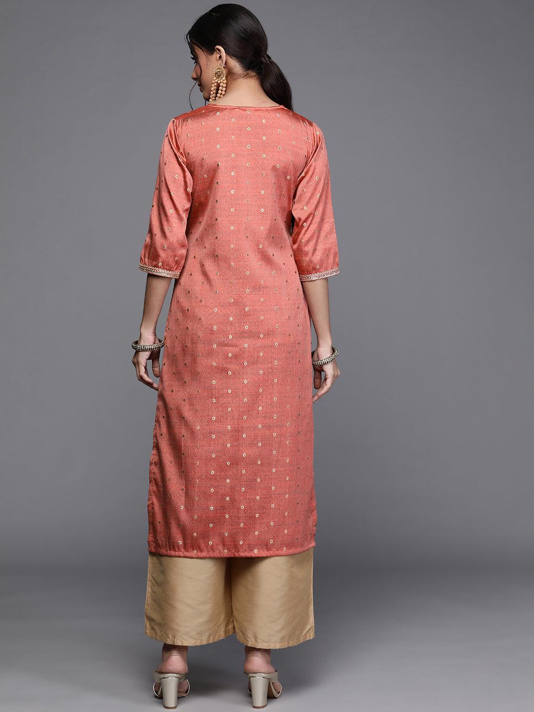 Coral Woven Design Chanderi Silk Kurta - ShopLibas