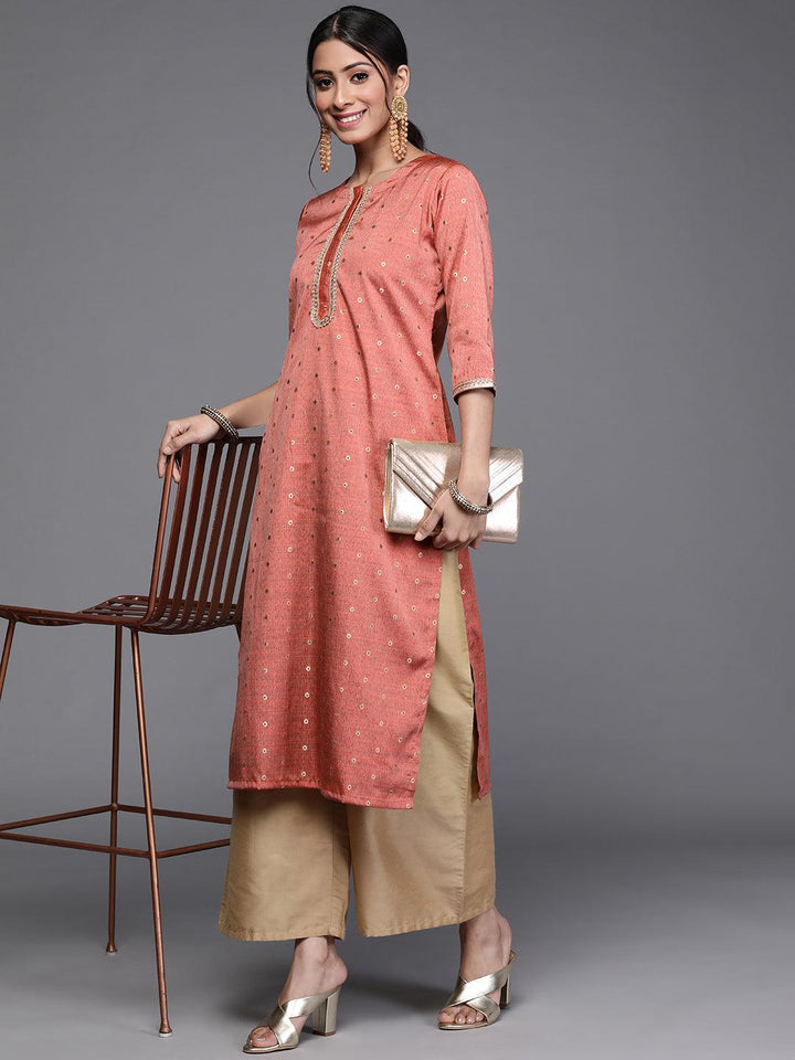 Coral Woven Design Chanderi Silk Kurta - ShopLibas