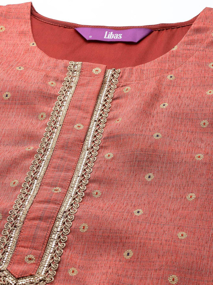 Coral Woven Design Chanderi Silk Kurta - ShopLibas