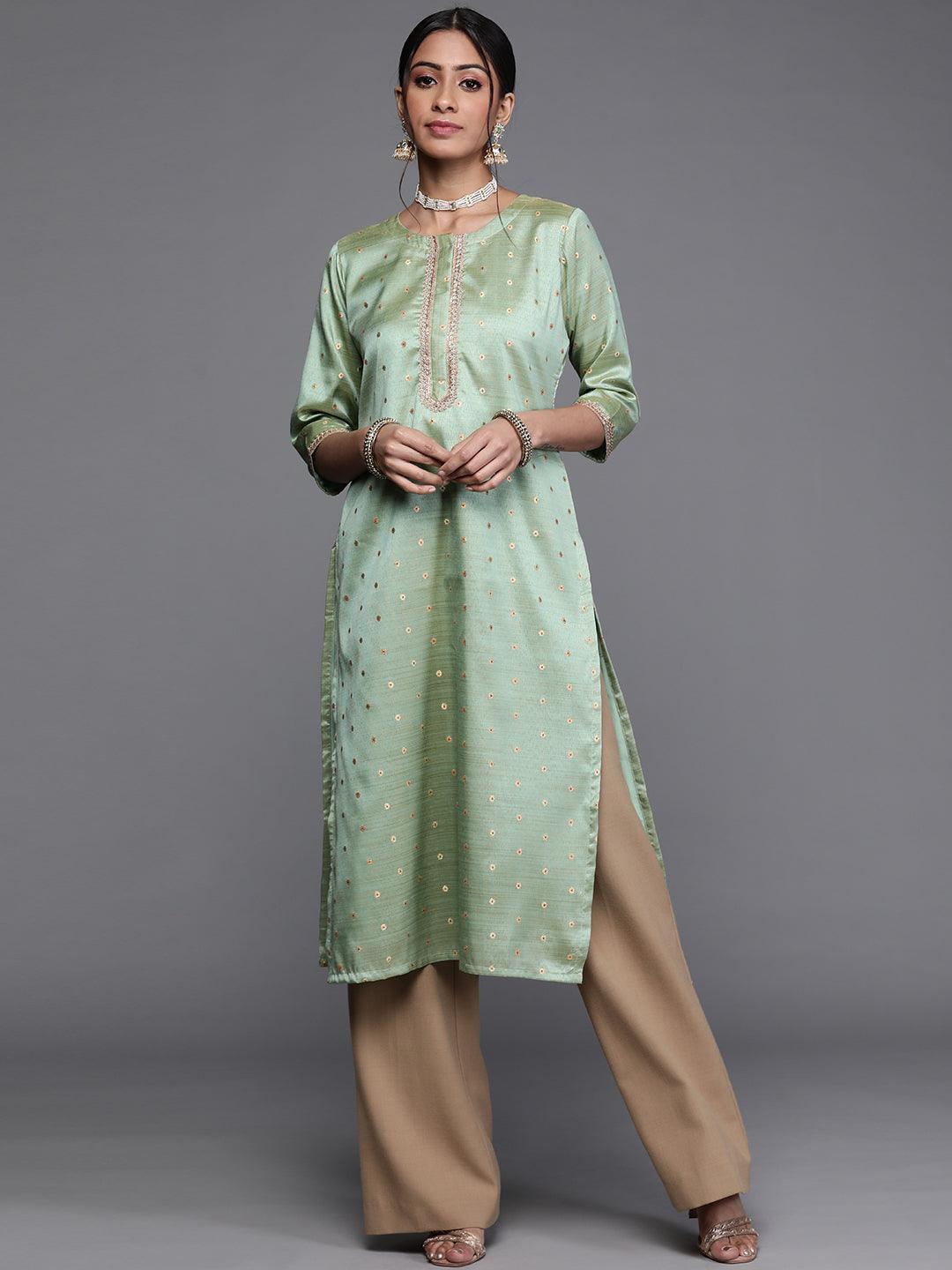 Green Woven Design Chanderi Silk Kurta