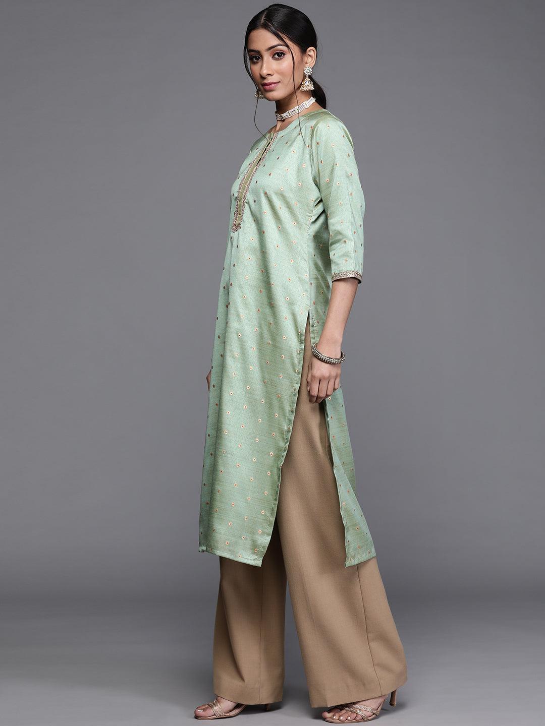 Green Woven Design Chanderi Silk Kurta