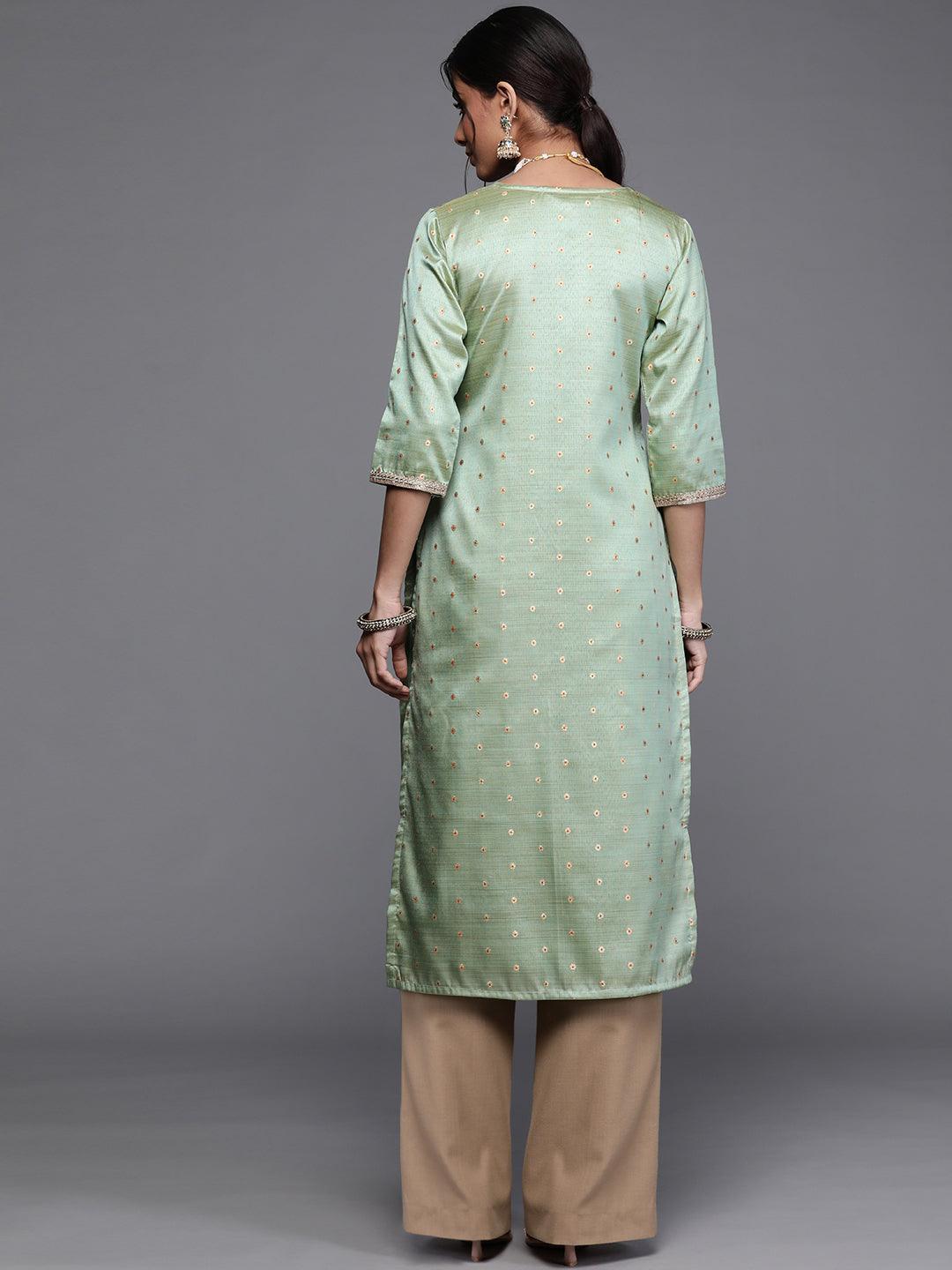 Green Woven Design Chanderi Silk Kurta