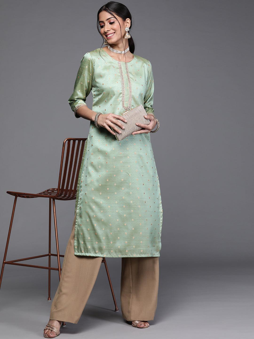 Green Woven Design Chanderi Silk Kurta