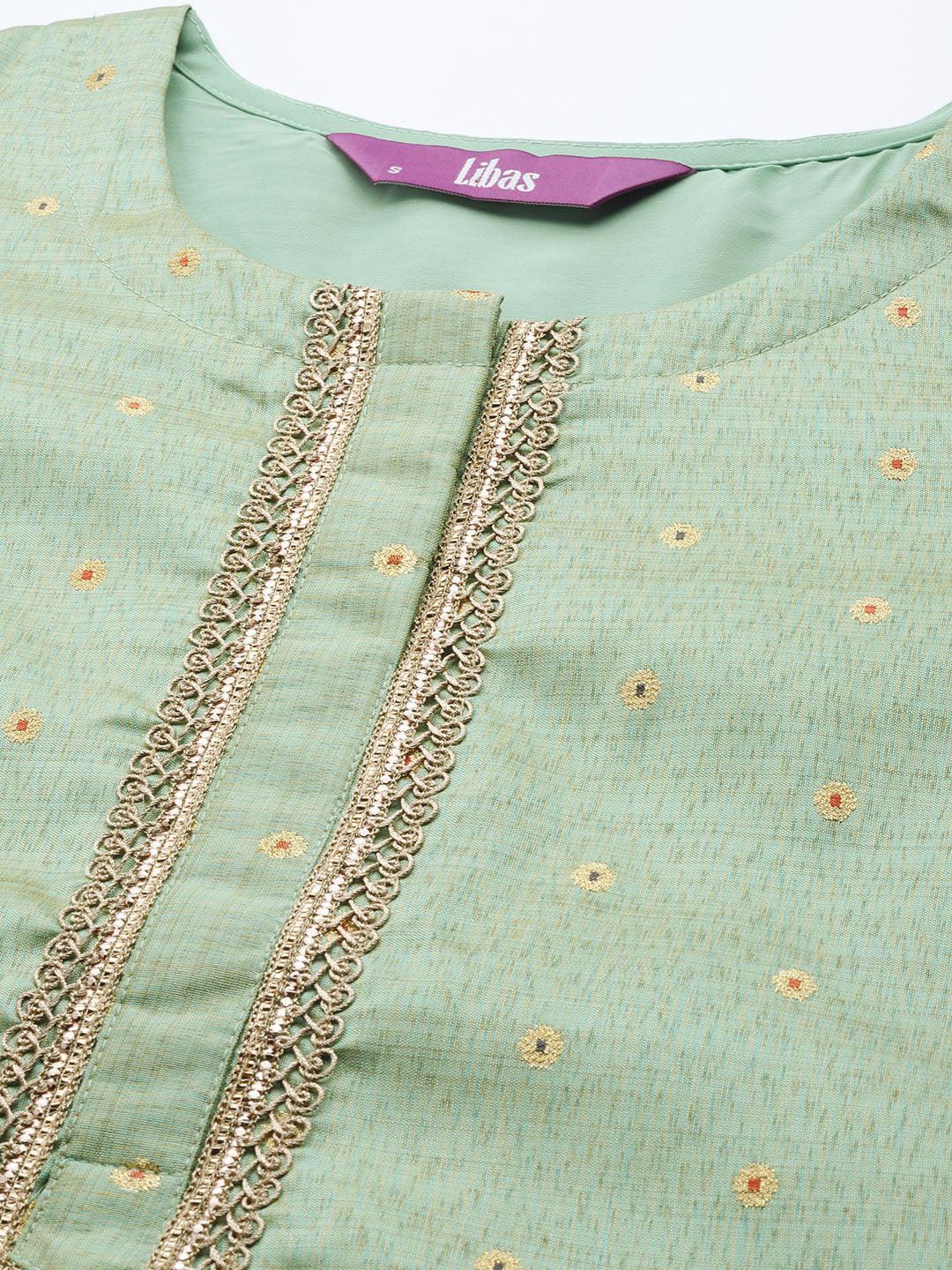 Green Woven Design Chanderi Silk Kurta