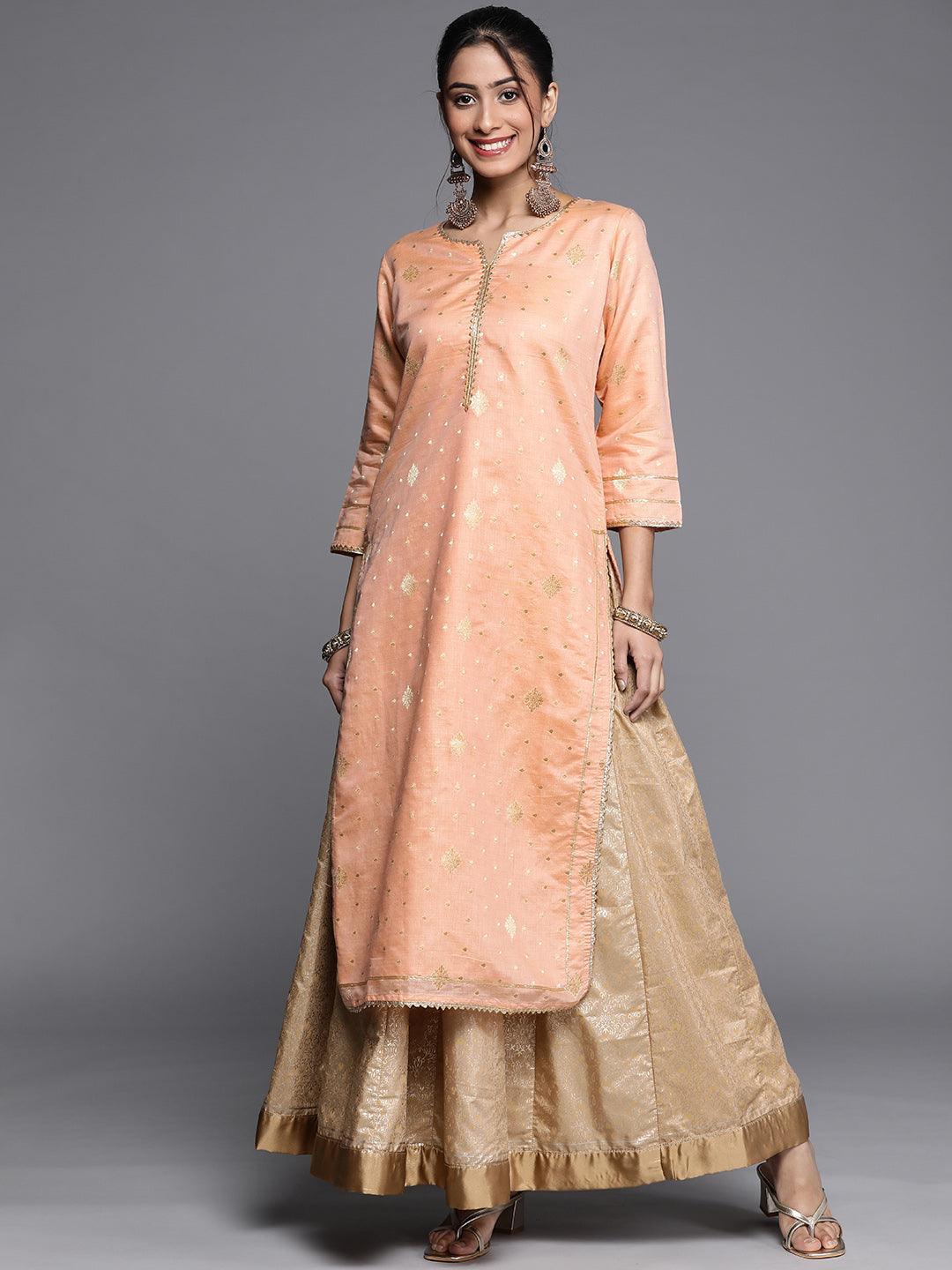 Peach Woven Design Chanderi Silk Kurta - ShopLibas