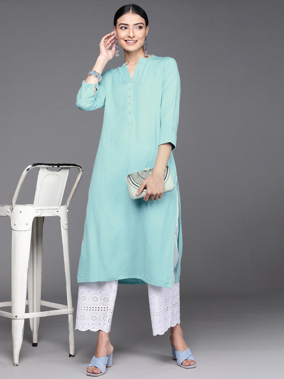 Blue Solid Cotton Kurta