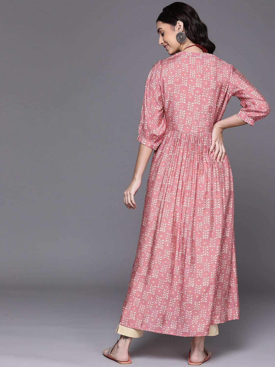 Pink Printed Chanderi Silk Kurta