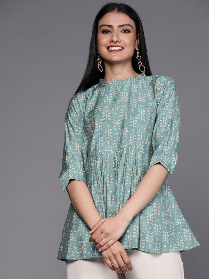 Blue Printed Silk Blend Kurti - ShopLibas