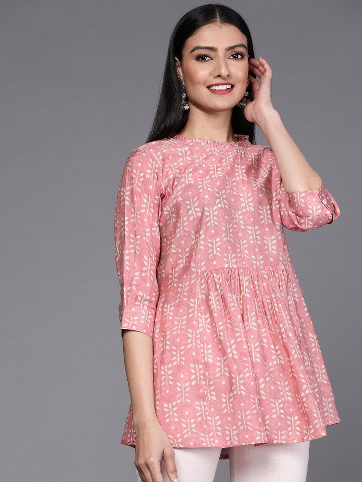 Pink Printed Silk Blend Kurti - ShopLibas